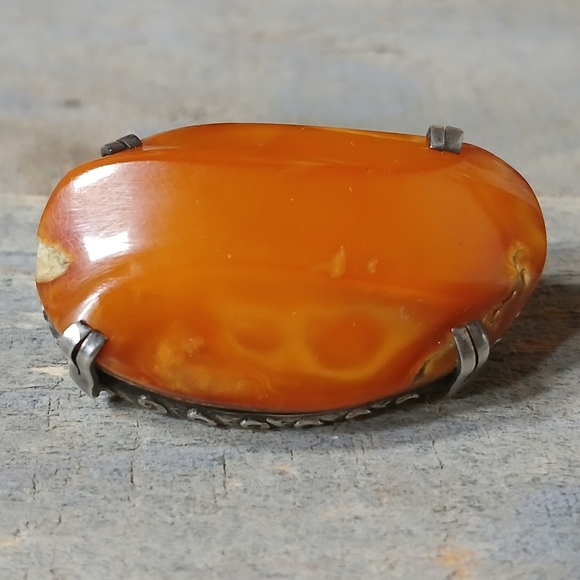 Jewelry - Antique .999 Silver Natural Butterscotch Egg Yolk Baltic Amber Brooch Pin Marked